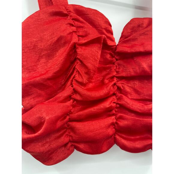 Rabbit Rose Womens Ruched Smocked Red Cropped Tank Top Bustier NEW Large - Picture 3 of 9